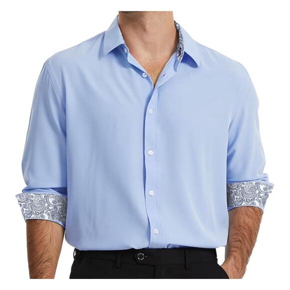 DEMOFAIR Other - Demofair Men's Knitted Button Down Shirt Long Sleeve Stretch Wrinkle-Free Sz-2XL